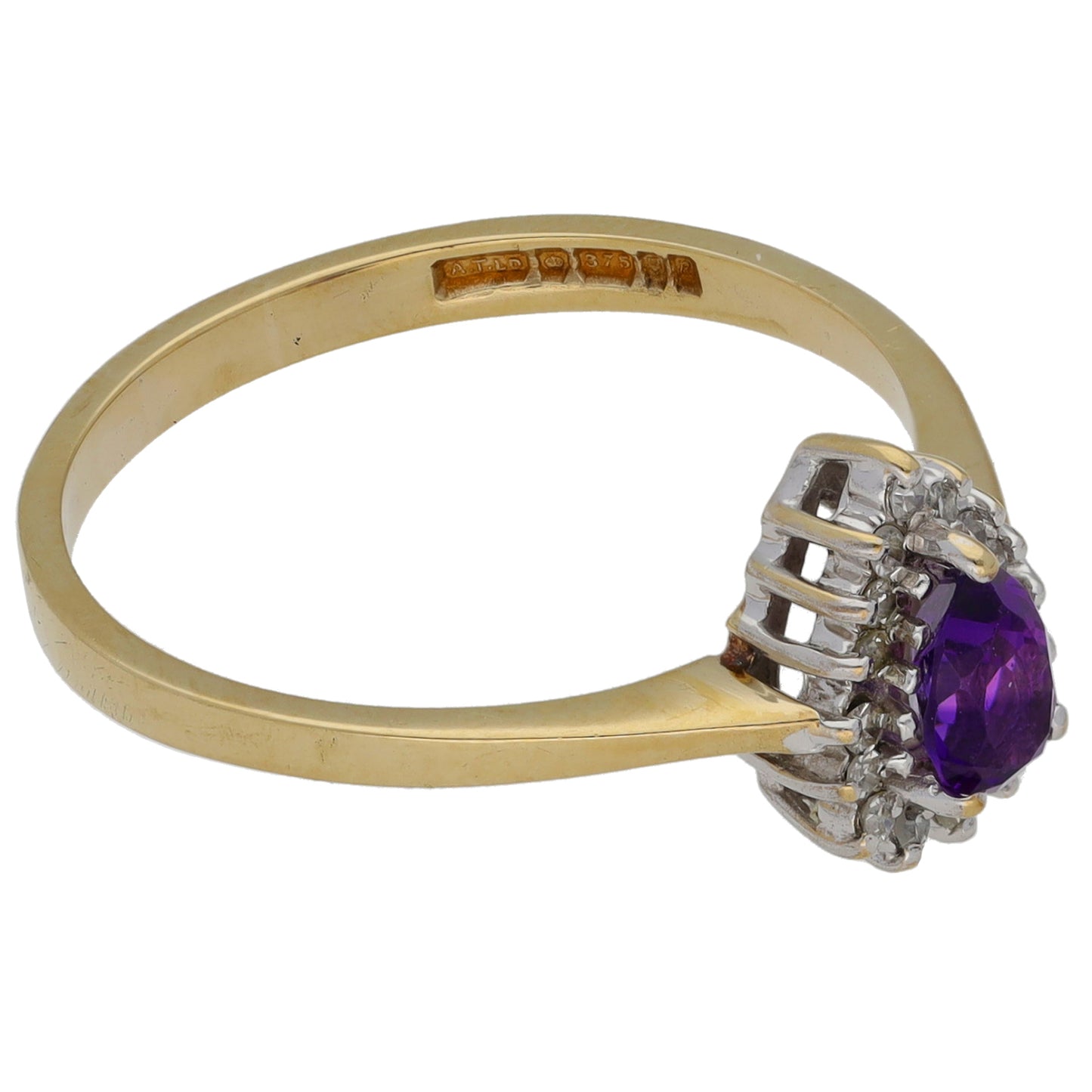 9ct White Gold 0.08ct Diamond & Amethyst Dress/Cocktail Ring Size R