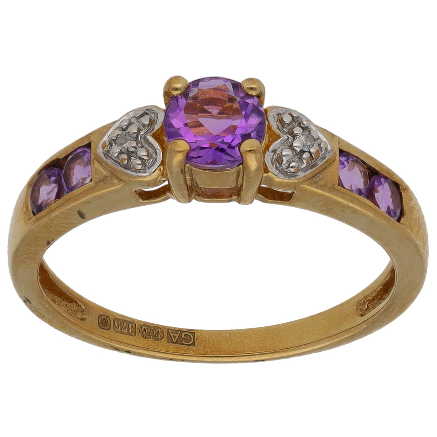 9ct Gold Amethyst & 0.01ct Diamond Dress/Cocktail Ring Size N