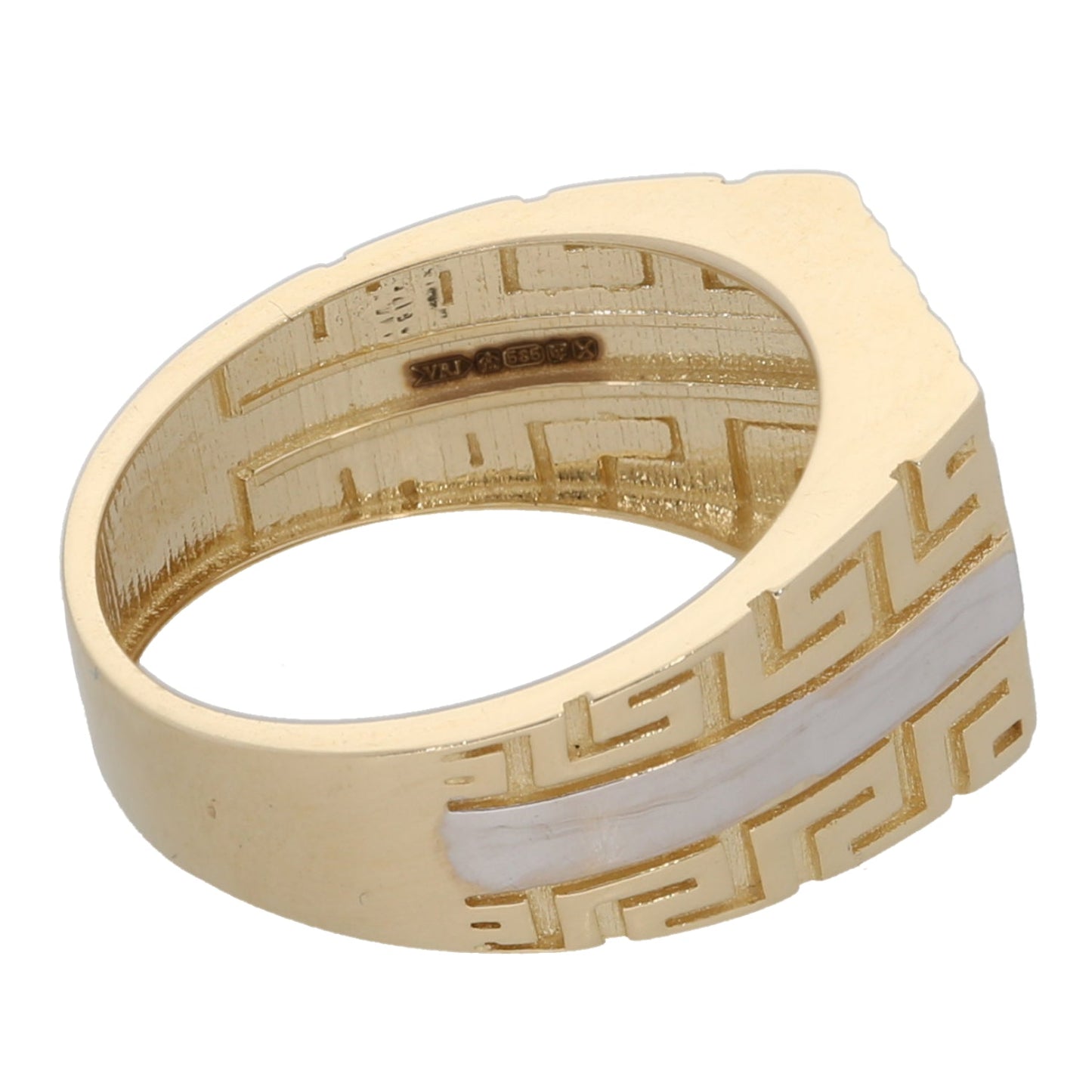 14ct Bi-Colour Gold Patterned Greek Key Signet Ring