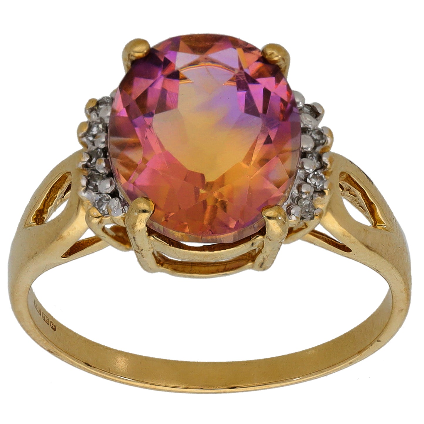 9ct Gold Citrine & 0.01ct Diamond Dress/Cocktail Ring Size N