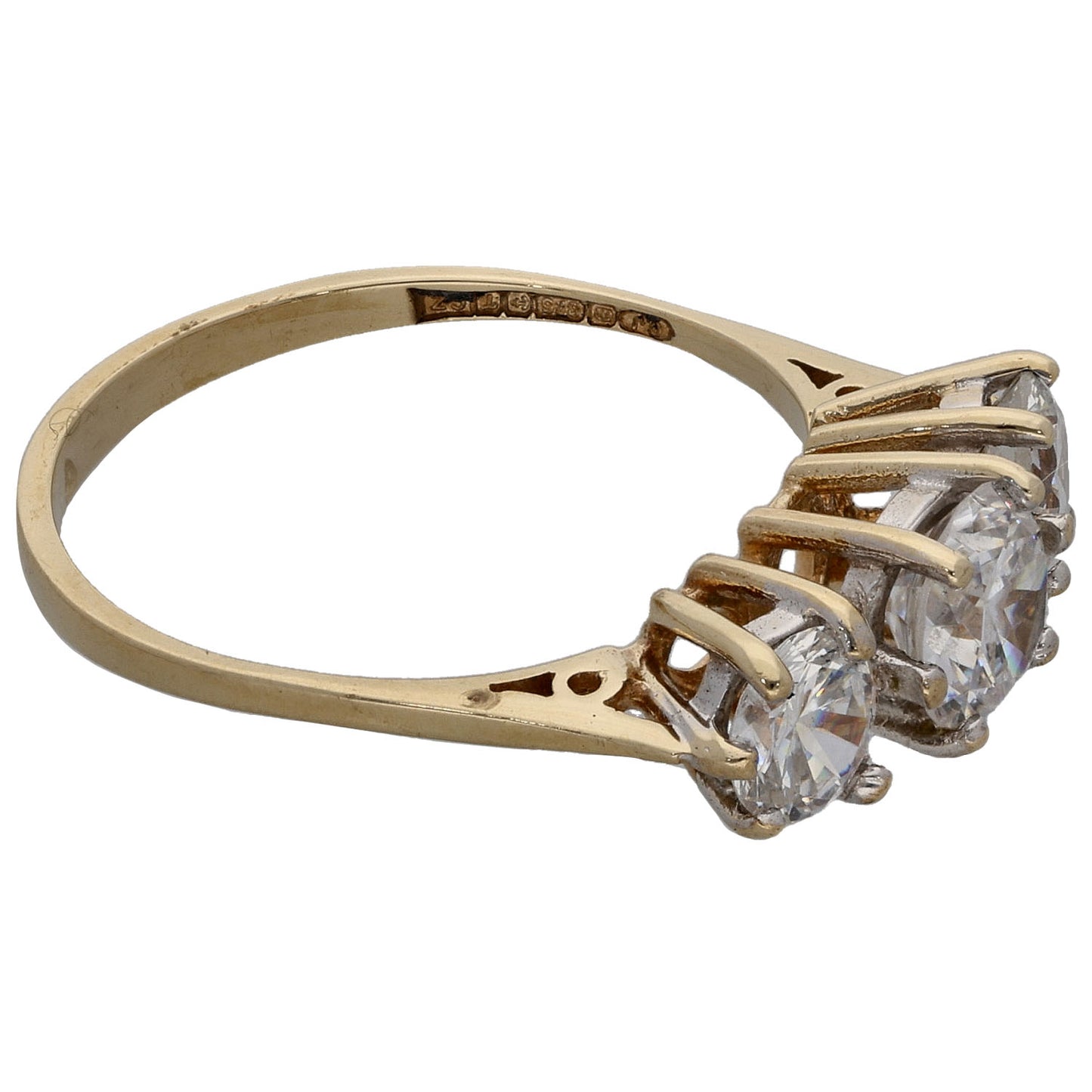 9ct Gold Cubic Zirconia Trilogy Ring Size M