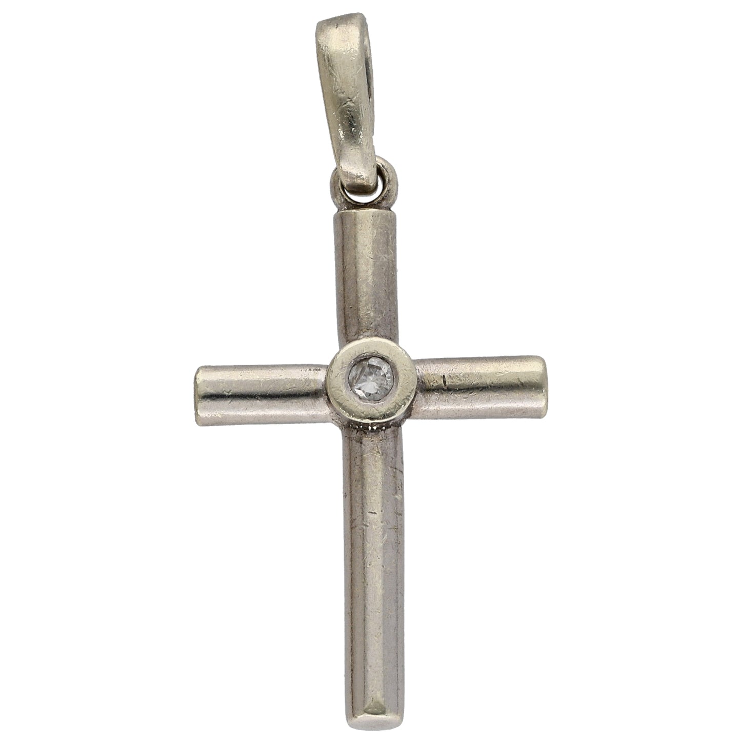 9ct White Gold 0.05ct Diamond Cross Pendant