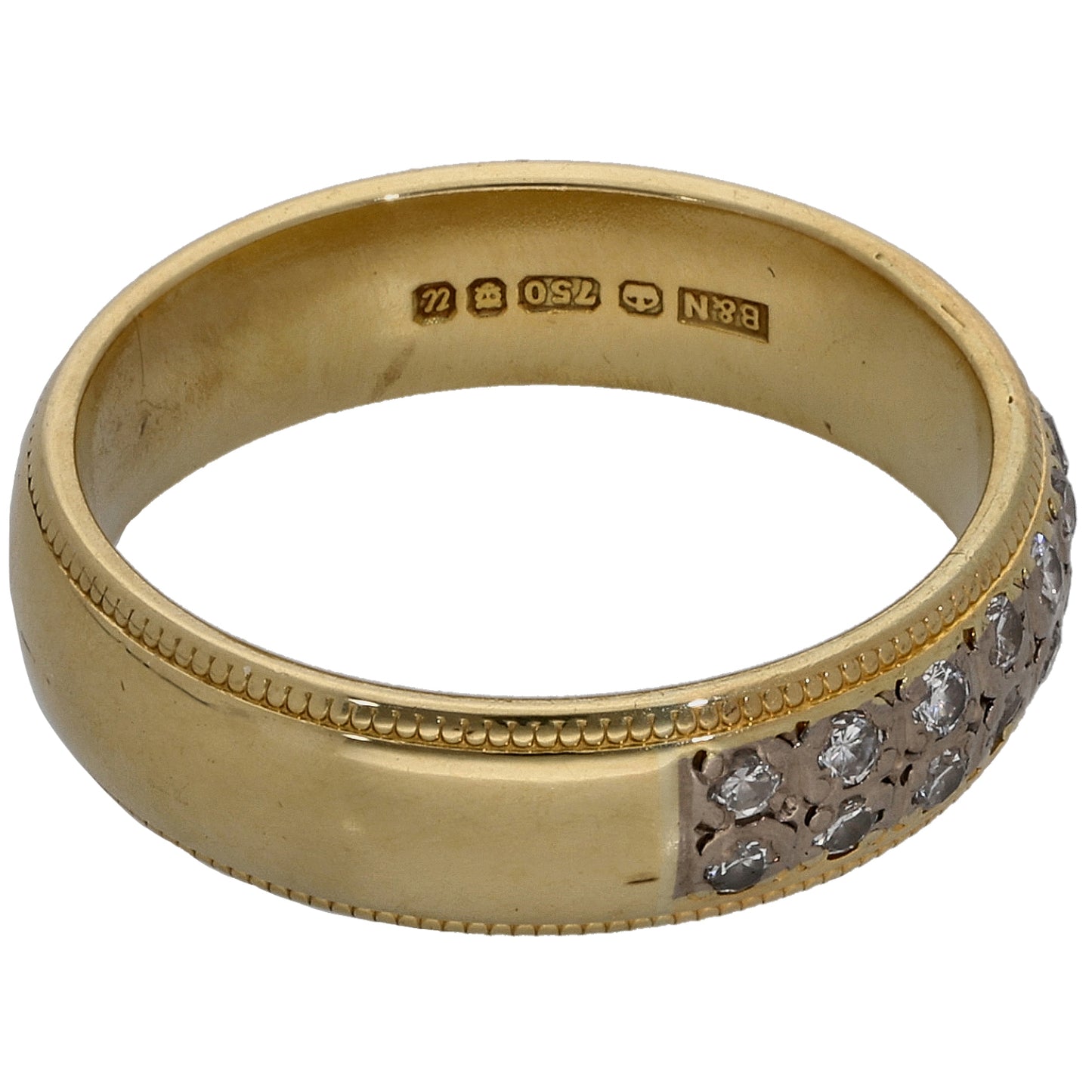 18ct Gold 0.27ct Diamond Patterned Wedding Ring Size L