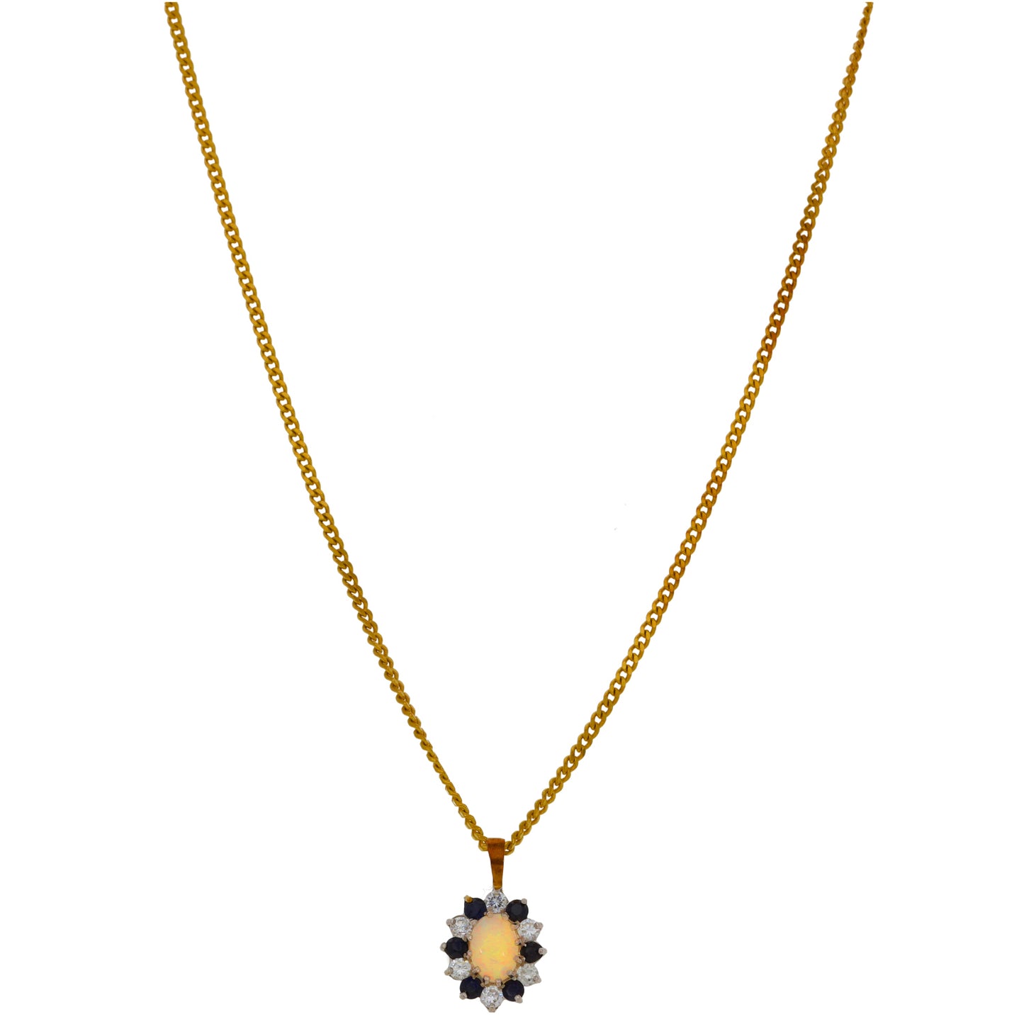 9ct Gold Opal, Sapphire & Cubic Zirconia Dress/Cocktail Pendant With Chain
