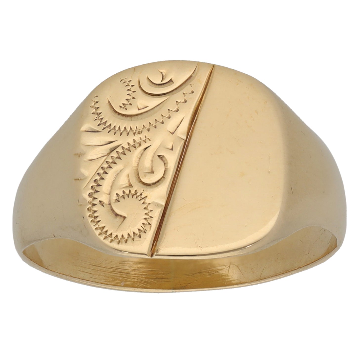 9ct Gold Patterned Signet Ring Size R