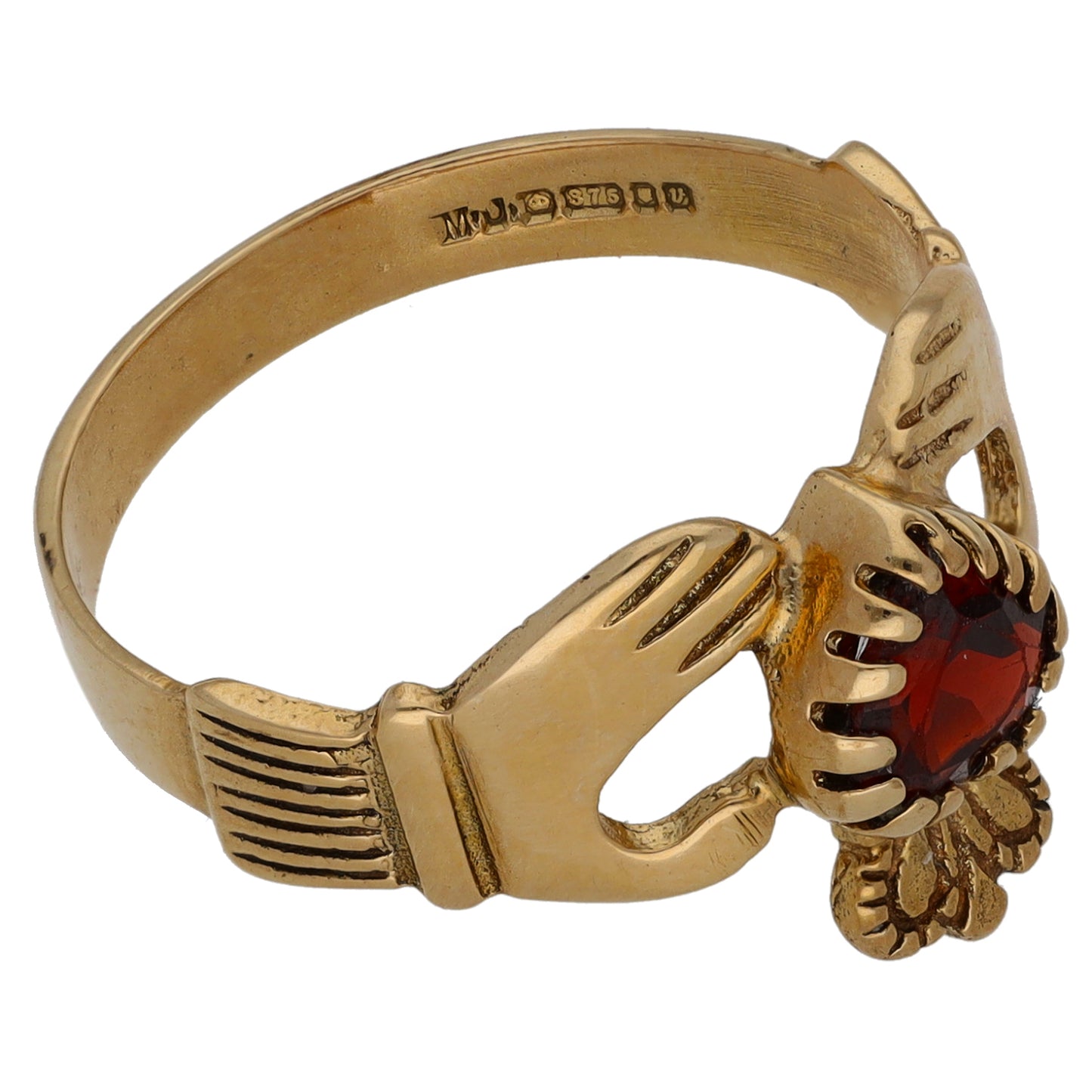 9ct Gold Garnet Single Stone Claddagh Ring Size S