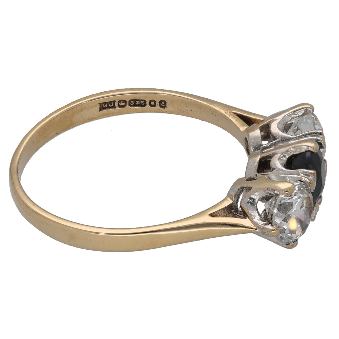 9ct Gold Sapphire & Cubic Zirconia Trilogy Ring Size P