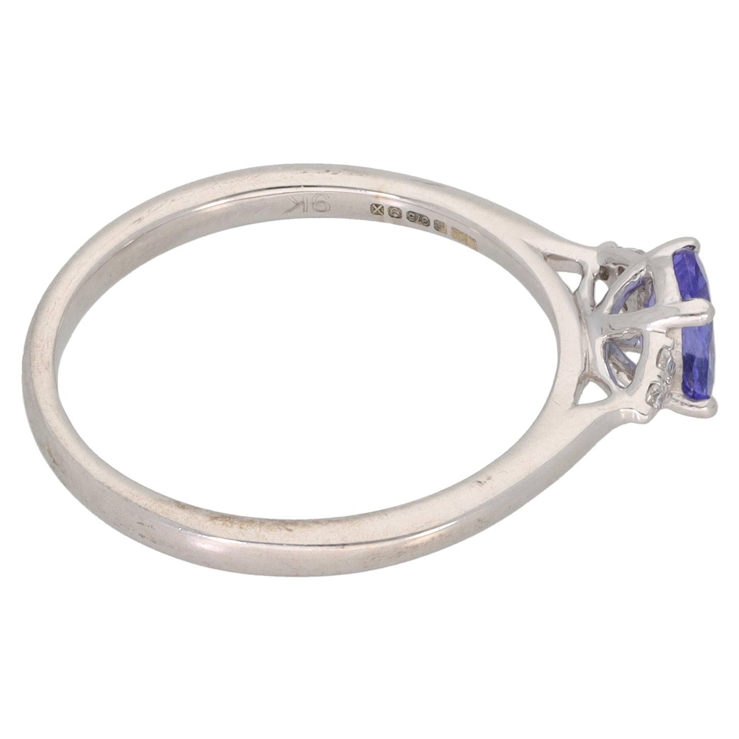 9ct White Gold 0.03ct Diamond & Tanzanite Dress/Cocktail Ring Size L