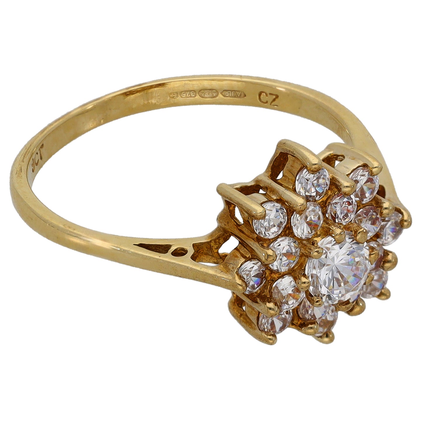 9ct Gold Cubic Zirconia Dress/Cocktail Ring Size O