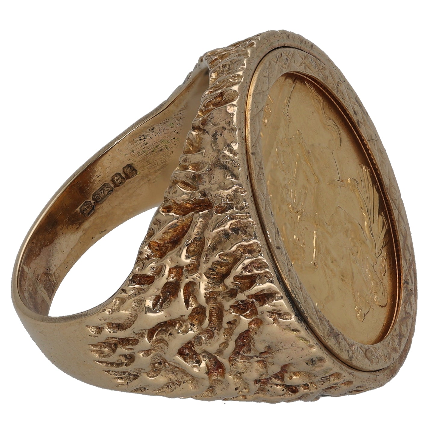 9ct Gold Full Sovereign Coin Ring Size S