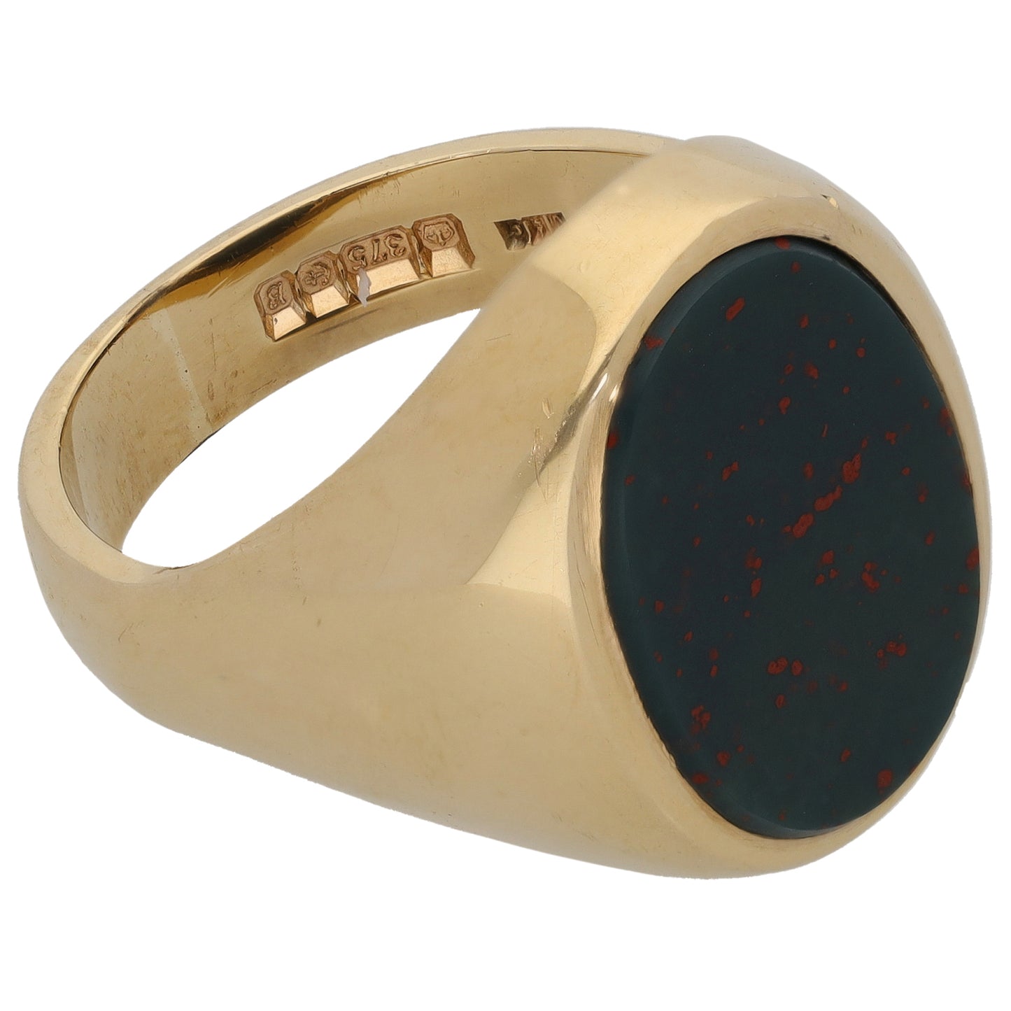 9ct Gold Bloodstone Plain Signet Ring Size S