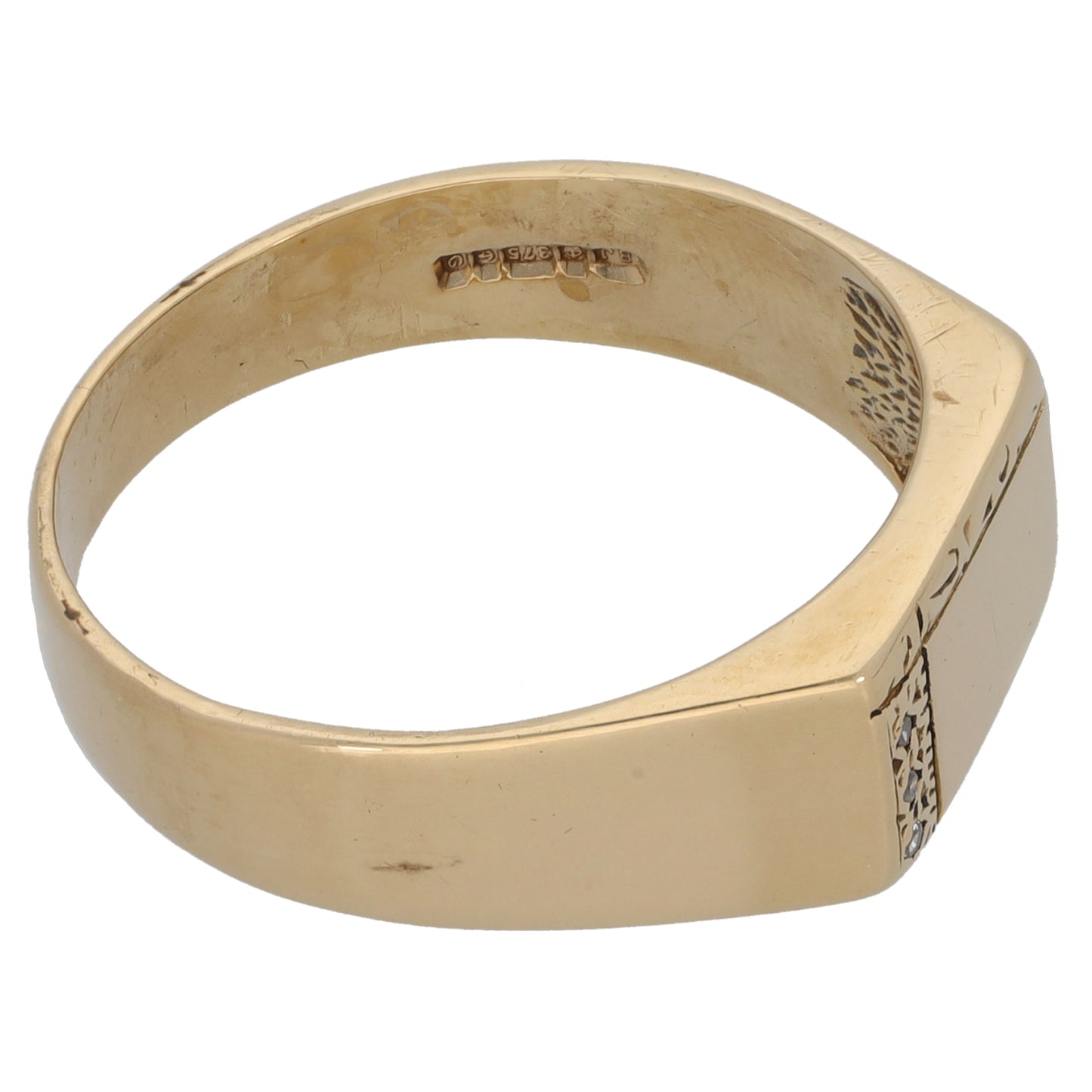 9ct Gold 0.015ct Diamond Patterned Signet Ring Size U