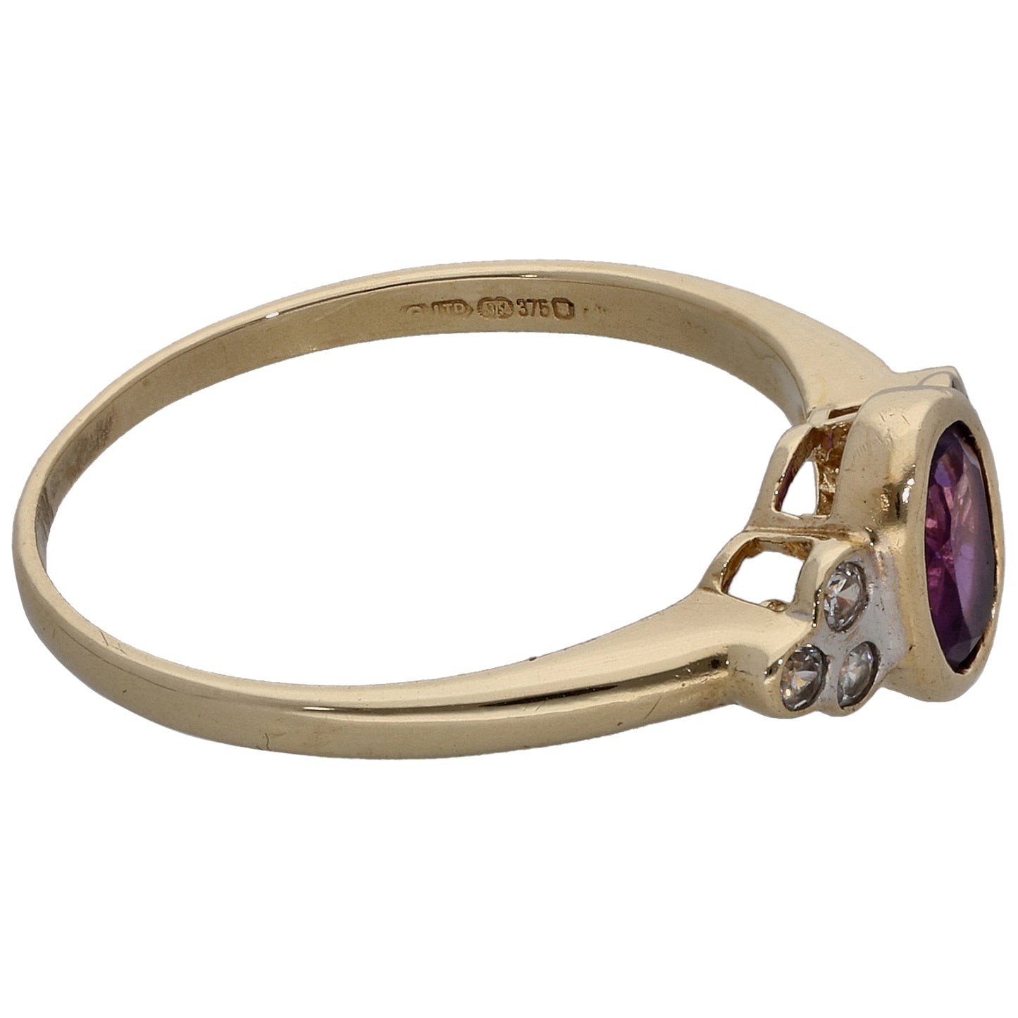 9ct Gold Amethyst & Cubic Zirconia Dress/Cocktail Ring Size M