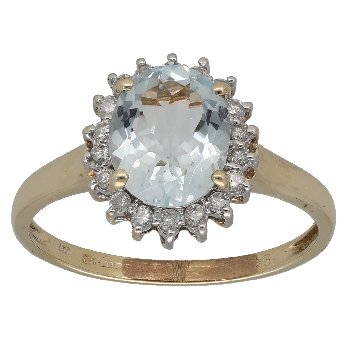 9ct Gold Aquamarine & 0.18ct Diamond Dress/Cocktail Ring Size T