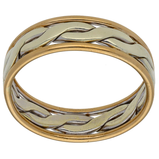 9ct Bi-Colour Gold Patterned Wedding Ring Size S