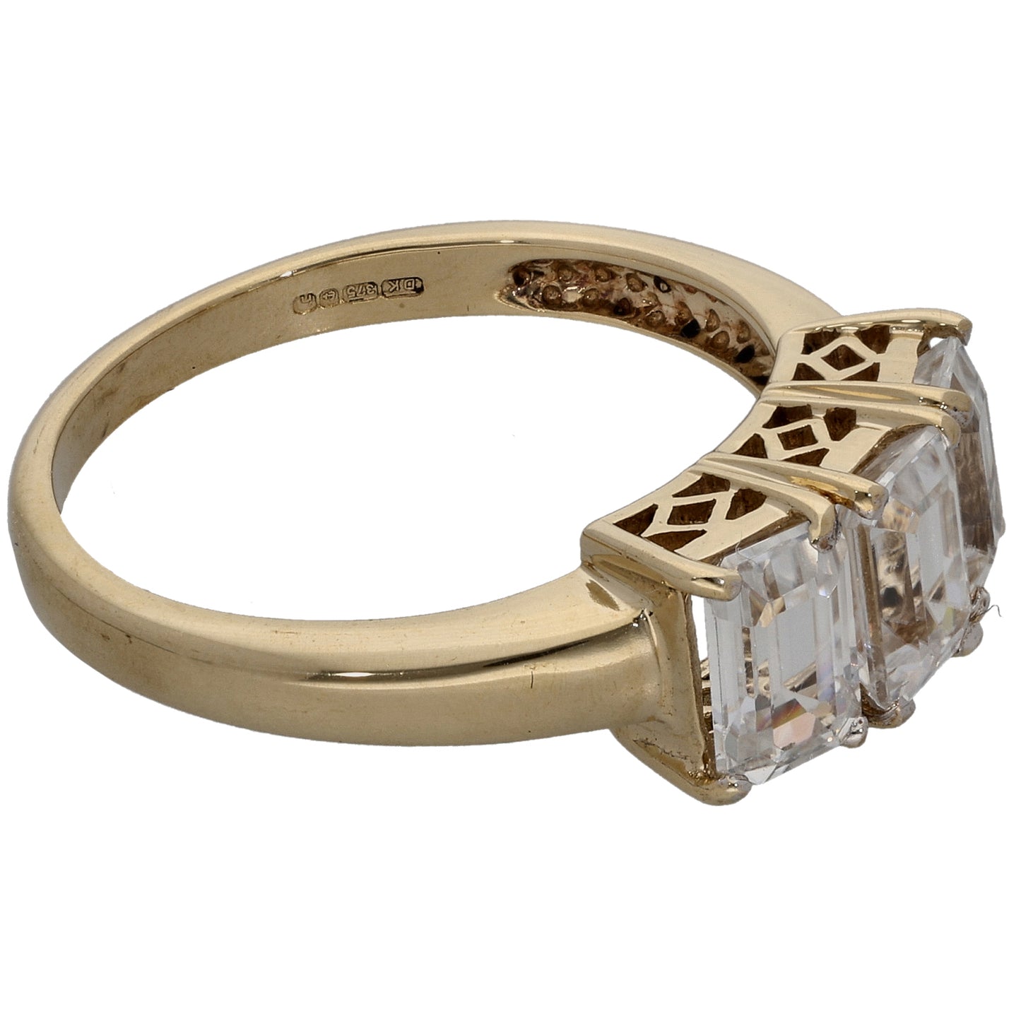 9ct Gold Cubic Zirconia Trilogy Ring Size N