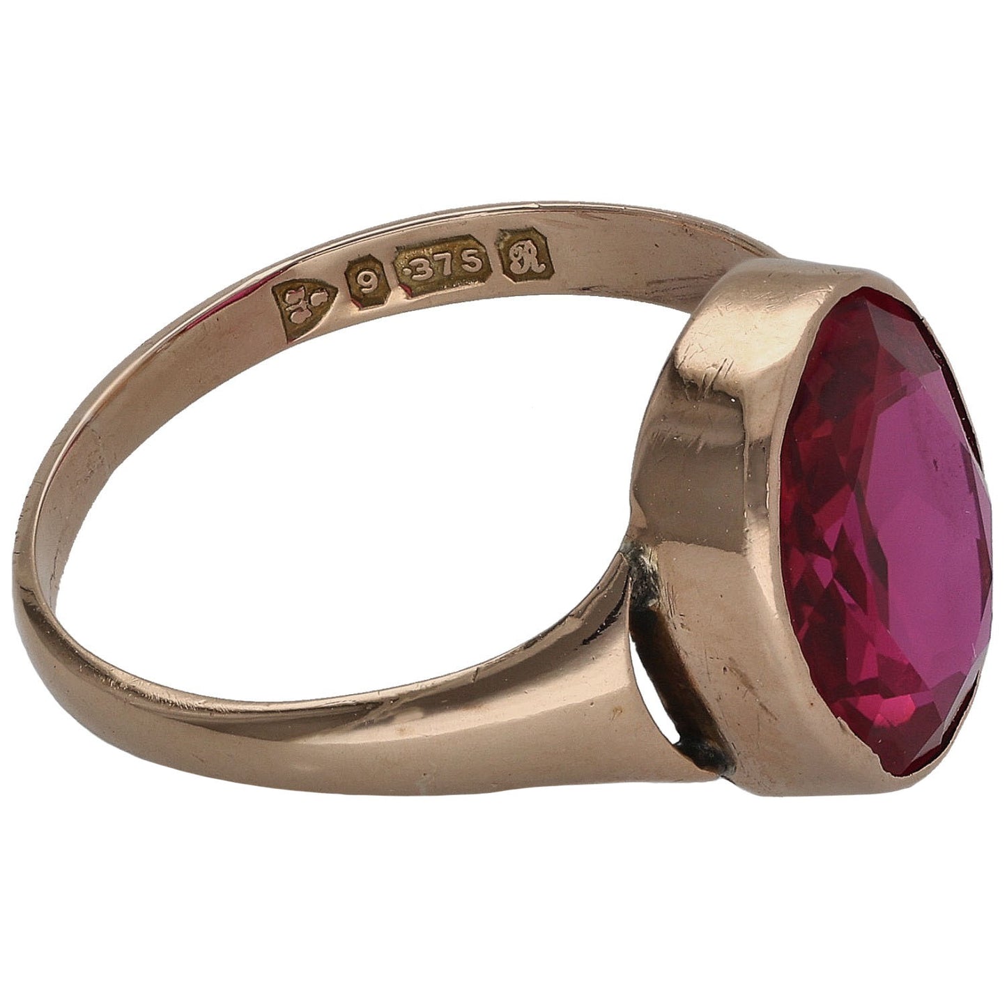 9ct Gold Man Made Ruby Single Stone Ring Size P
