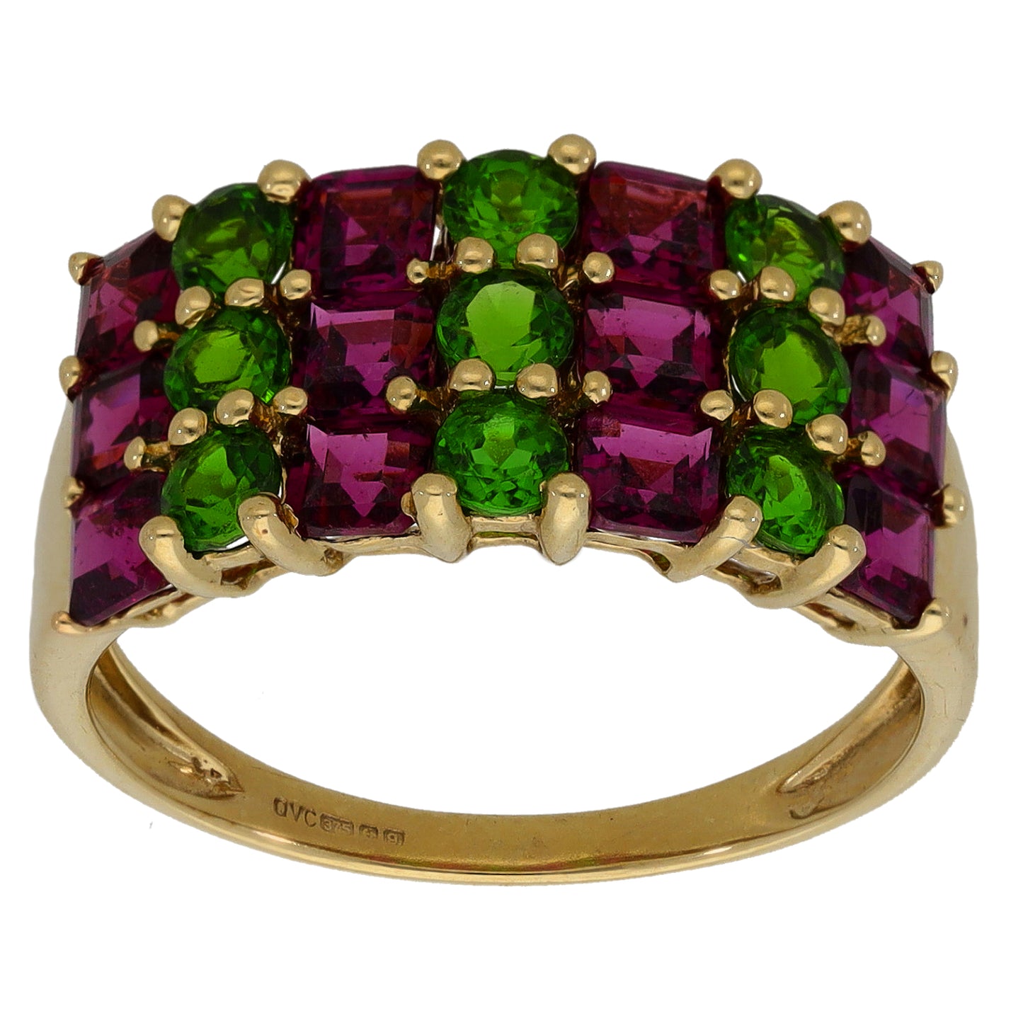 9ct Gold Garnet & Diopside Dress/Cocktail Ring Size R