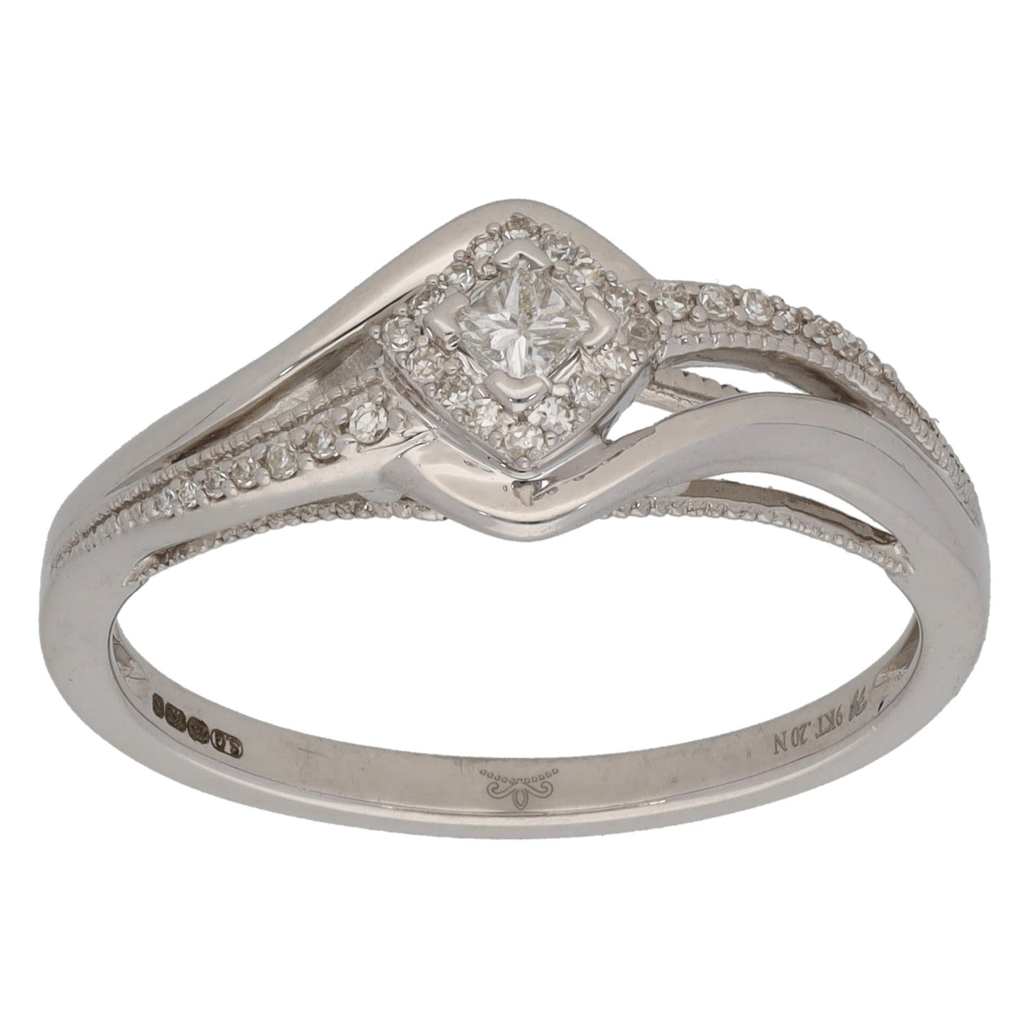 9ct White Gold 0.20ct Diamond Dress/Cocktail Ring Size R