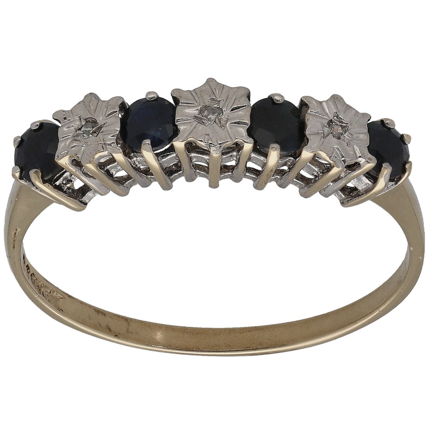 9ct Gold Sapphire & 0.015ct Diamond Half Eternity Ring Size P