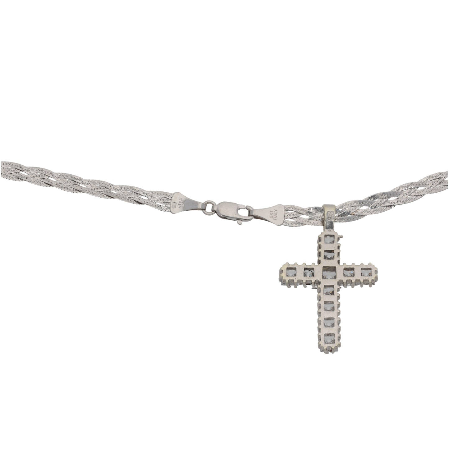 9ct White Gold Cubic Zirconia Cross Pendant With Chain