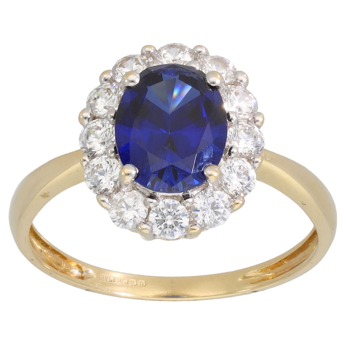 14ct Gold Man Made Sapphire & Cubic Zirconia Dress/Cocktail Ring Size Q