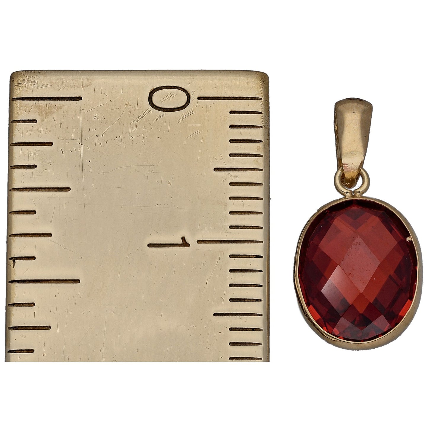 New 9ct Gold Imitation Red Oval Pendant