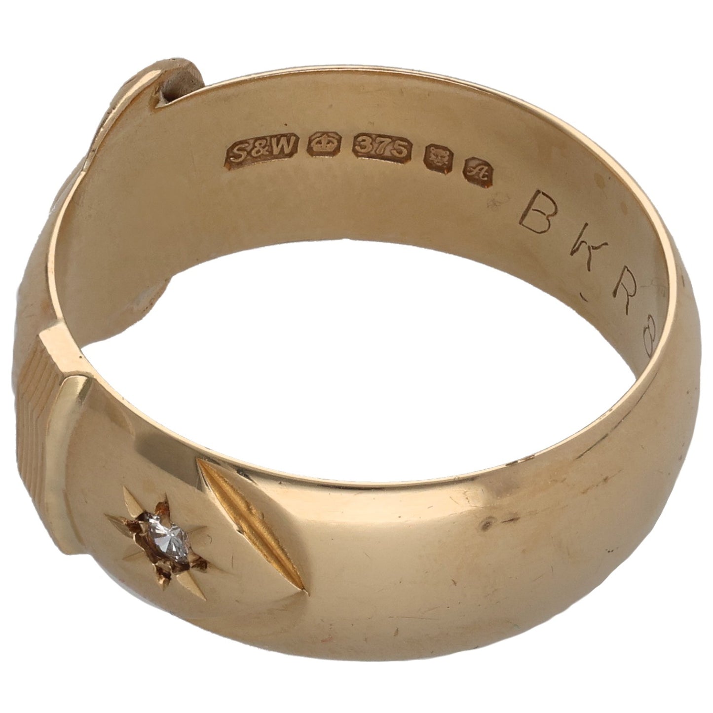 9ct Gold 0.06ct Diamond Buckle Ring Size S