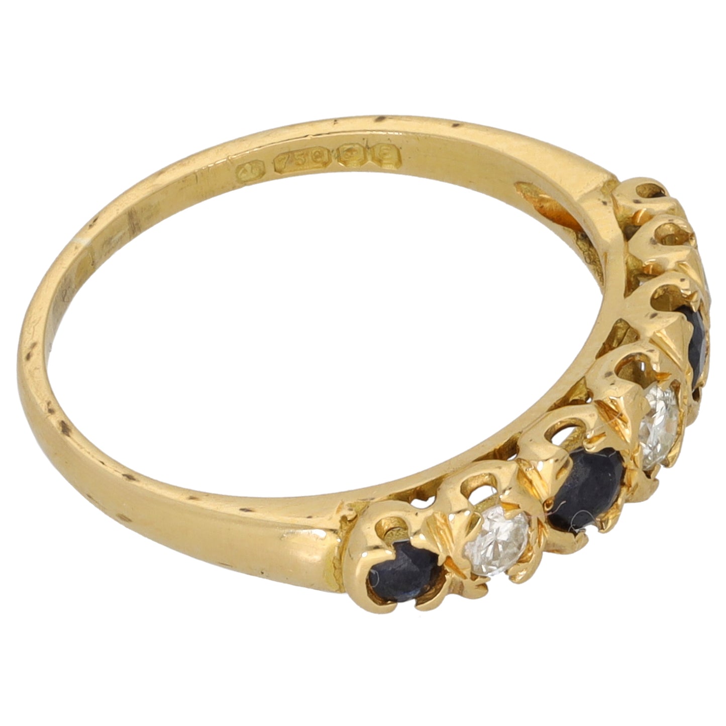 18ct Gold Sapphire & 0.17ct Diamond Half Eternity Ring Size L
