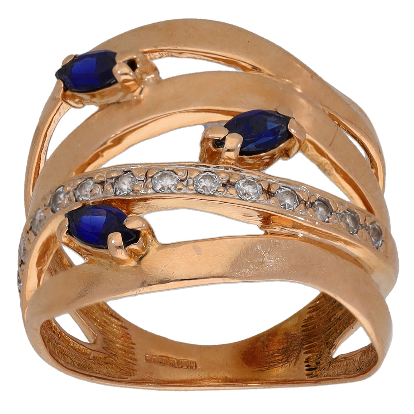 14ct Gold Man Made Sapphire & Imitation Gems Dress/Cocktail Ring Size N