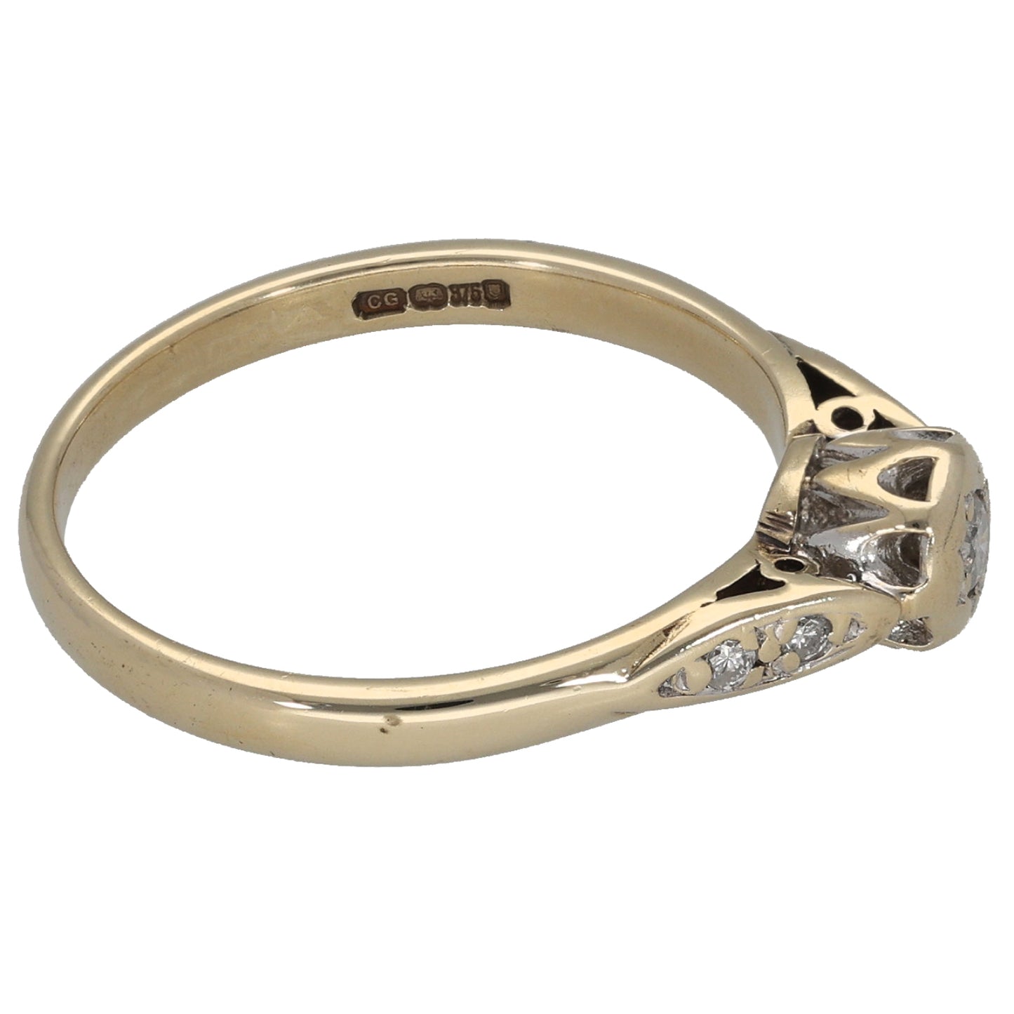 9ct Gold 0.10ct Diamond Single Stone Ring with Accent Stones Size O