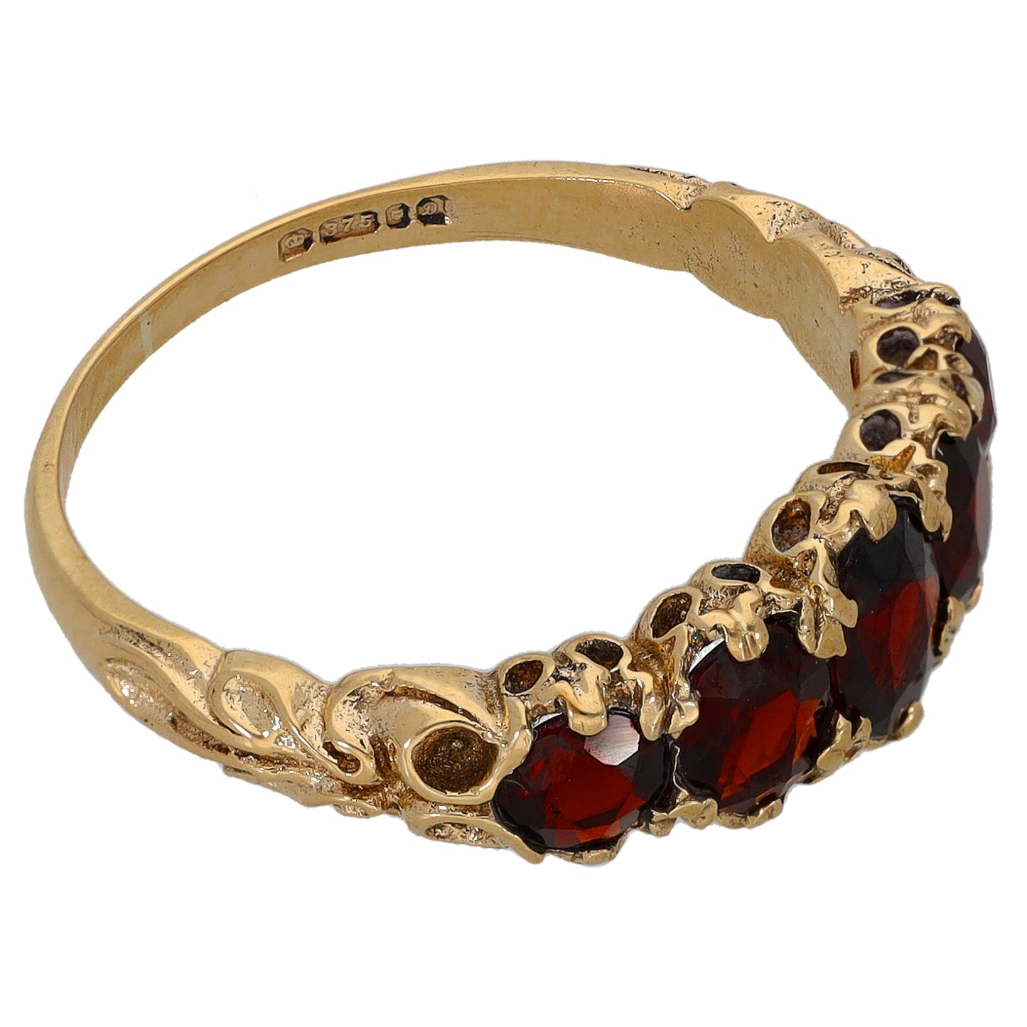 9ct Gold Garnet Half Eternity Ring Size P