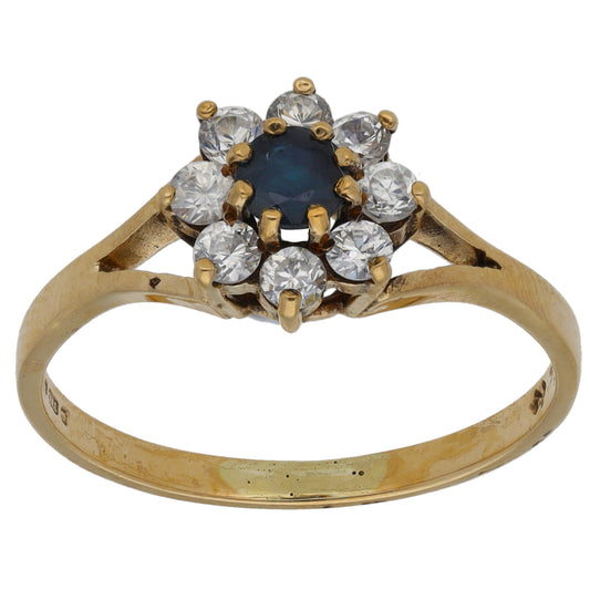 9ct Gold Sapphire & Cubic Zirconia Cluster Ring Size P