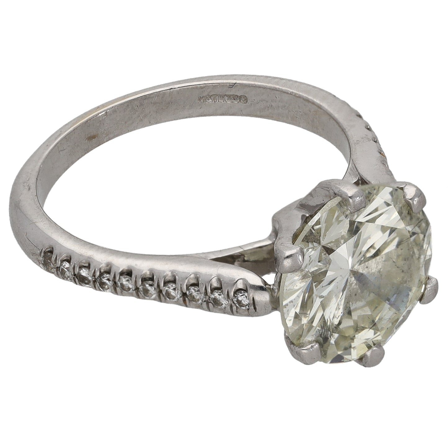 18ct White Gold 4.05ct Diamond Solitaire Ring With Accent Stones Size N