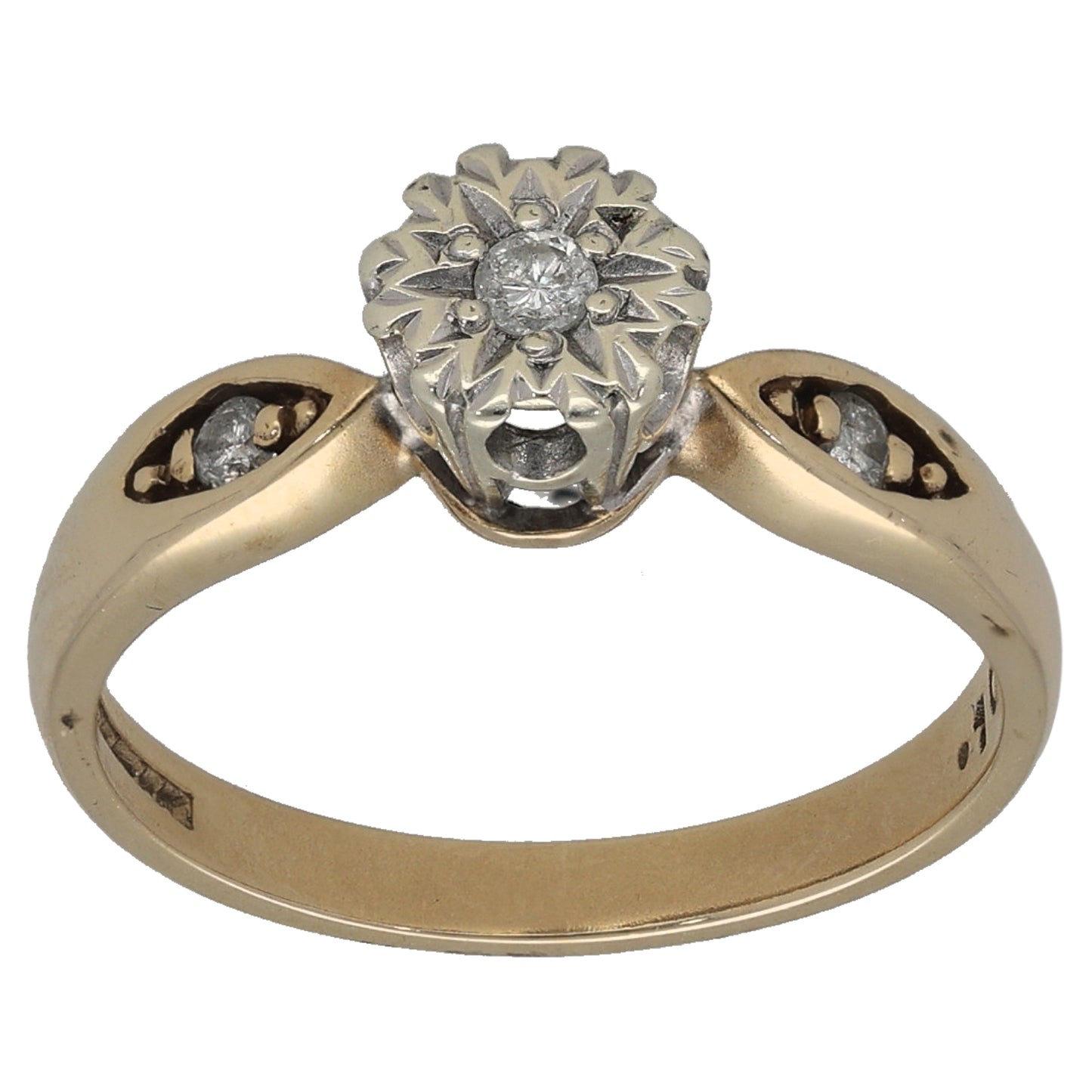 9ct Gold 0.10ct Diamond Solitaire Ring With Accent Stones Size M