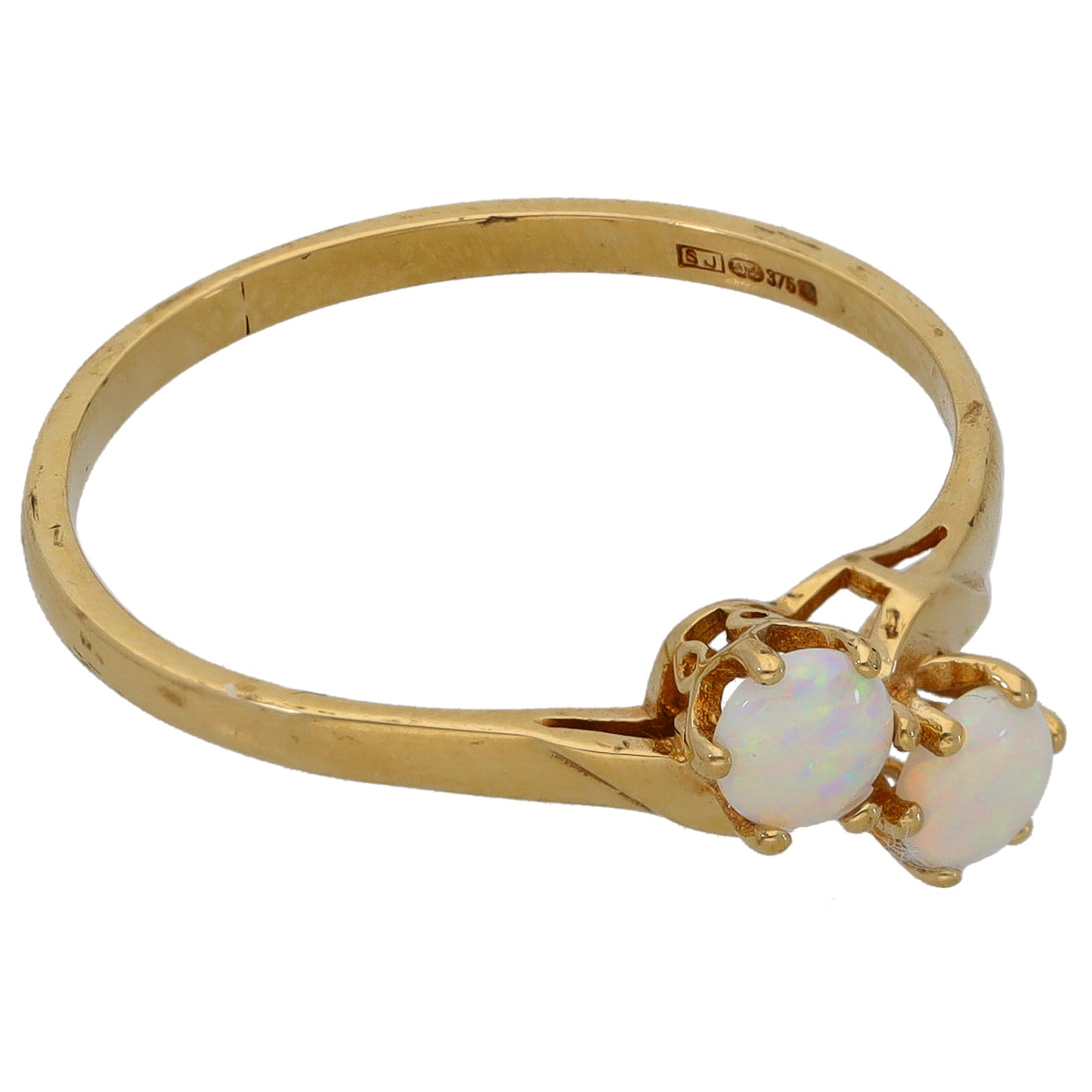 9ct Gold Opal Two Stone Ring Size R