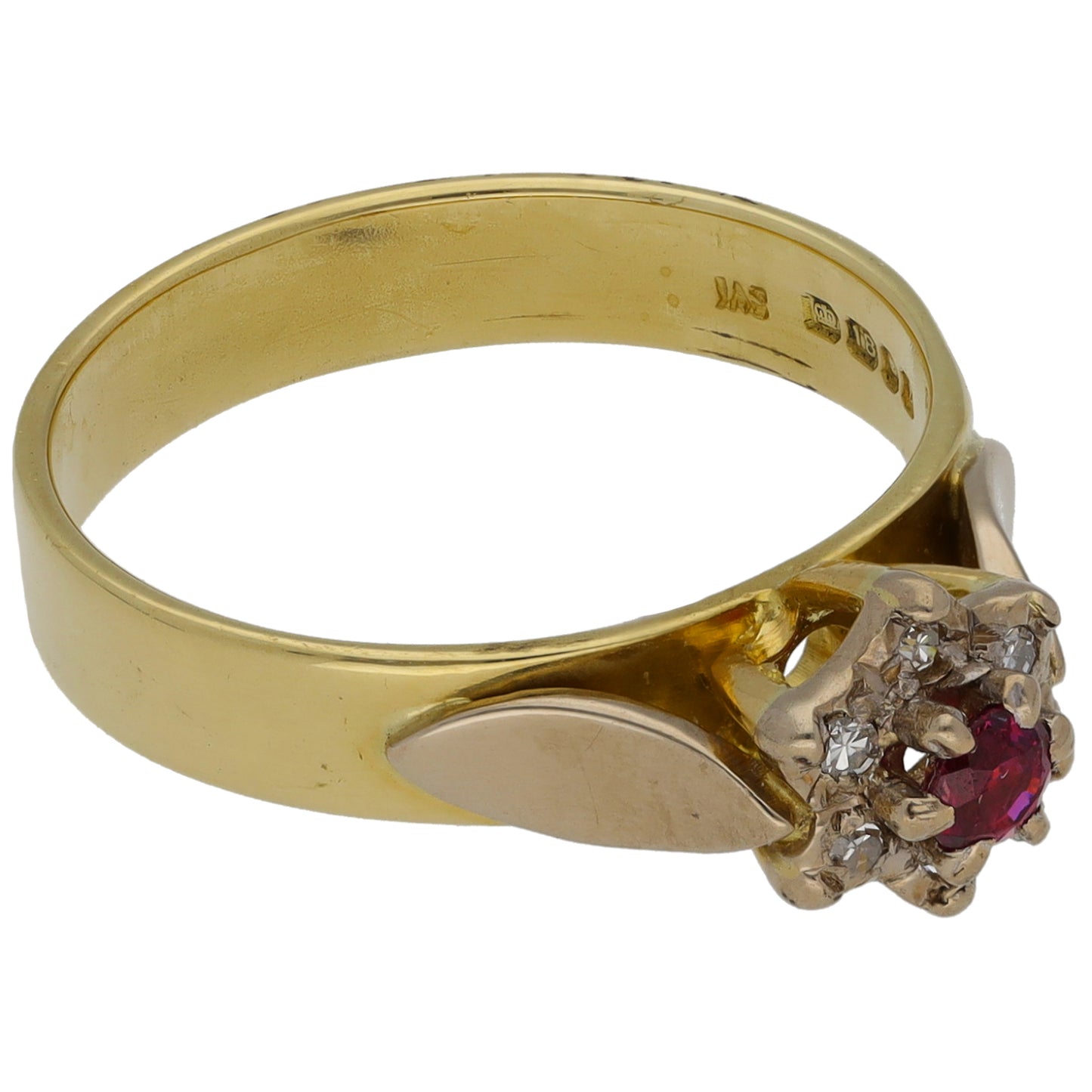 18ct Gold Ruby & 0.06ct Diamond Dress/Cocktail Ring Size M