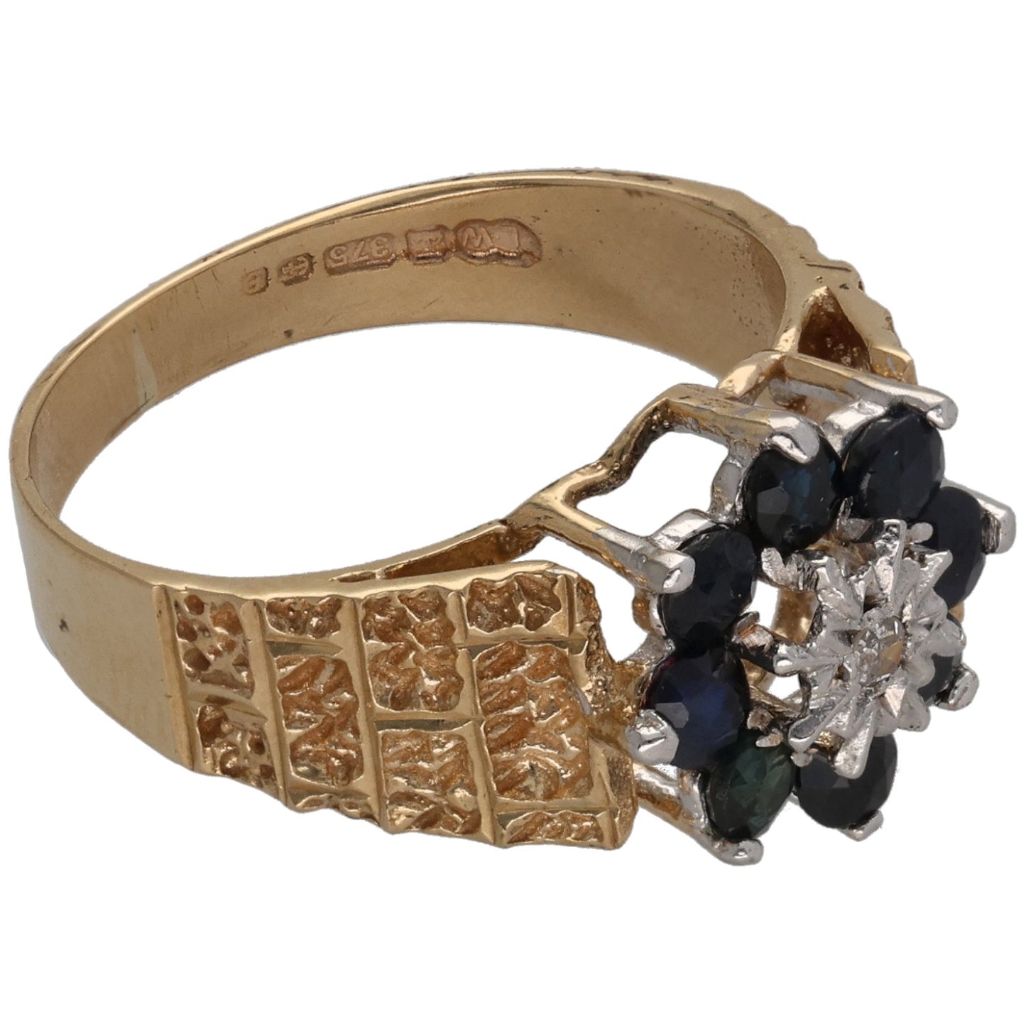 9ct Gold Sapphire & 0.01ct Diamond Dress/Cocktail Ring Size N