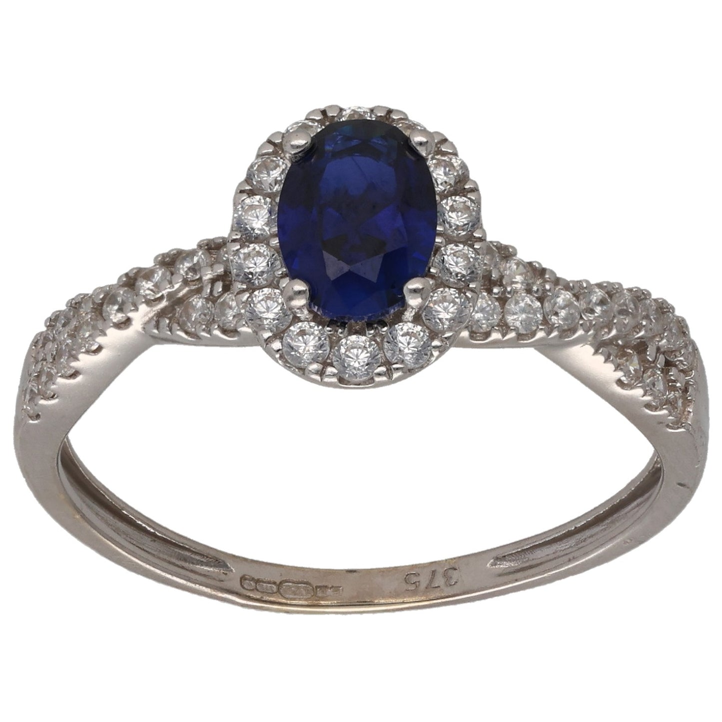 9ct White Gold Man Made Sapphire & Cubic Zirconia Dress/Cocktail Ring Size S