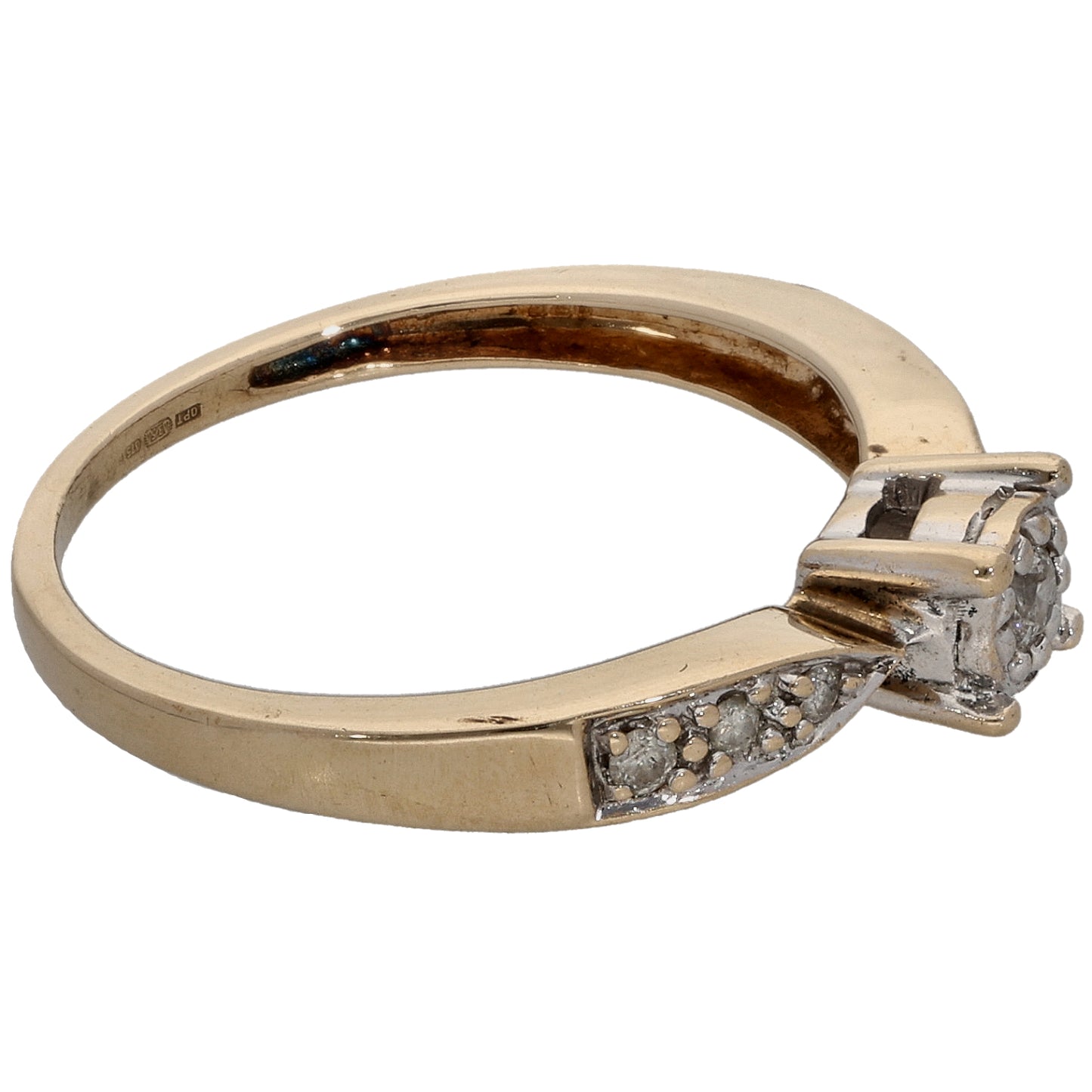 9ct Gold 0.10ct Diamond Solitaire Ring With Accent Stones Size N