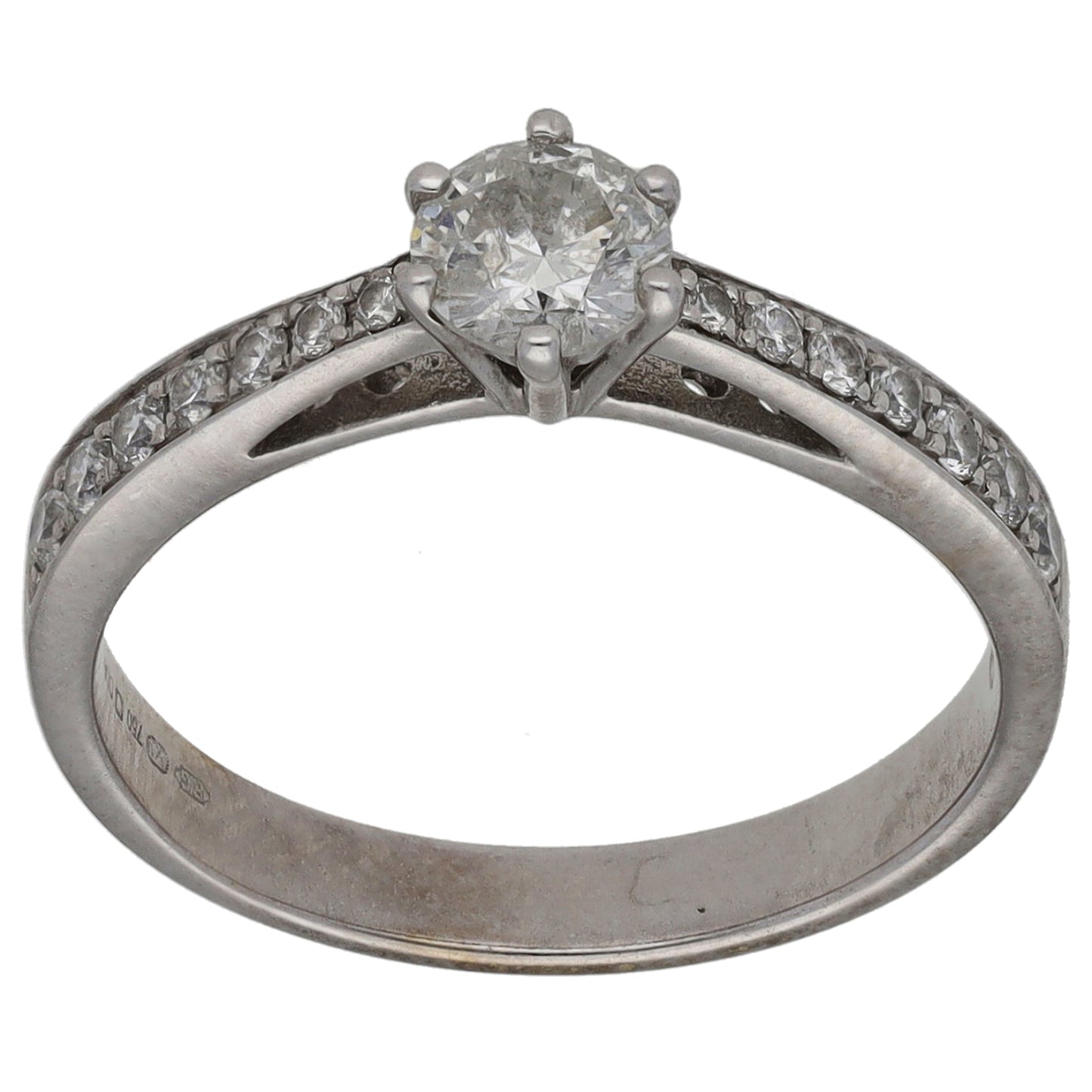 18ct White Gold 0.50ct Diamond Solitaire Ring With Accent Stones Size K