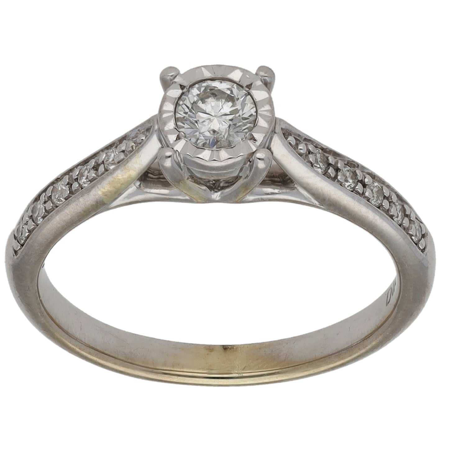 9ct White Gold 0.25ct Diamond Solitaire Ring With Accent Stones Size K