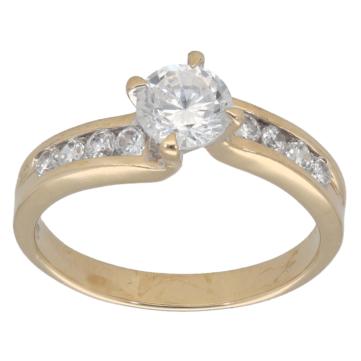 9ct Gold Cubic Zirconia Single Stone Ring with Accent Stones Size L