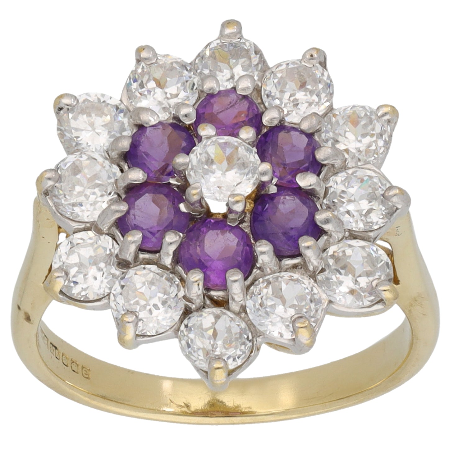 9ct Gold Amethyst & Cubic Zirconia Dress/Cocktail Ring Size L