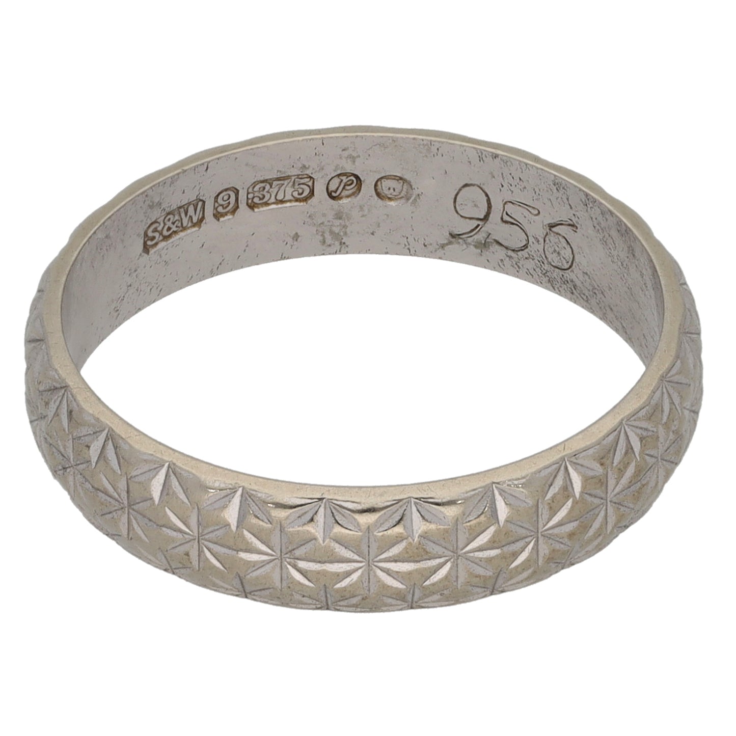 9ct White Gold Patterned Wedding Ring Size M