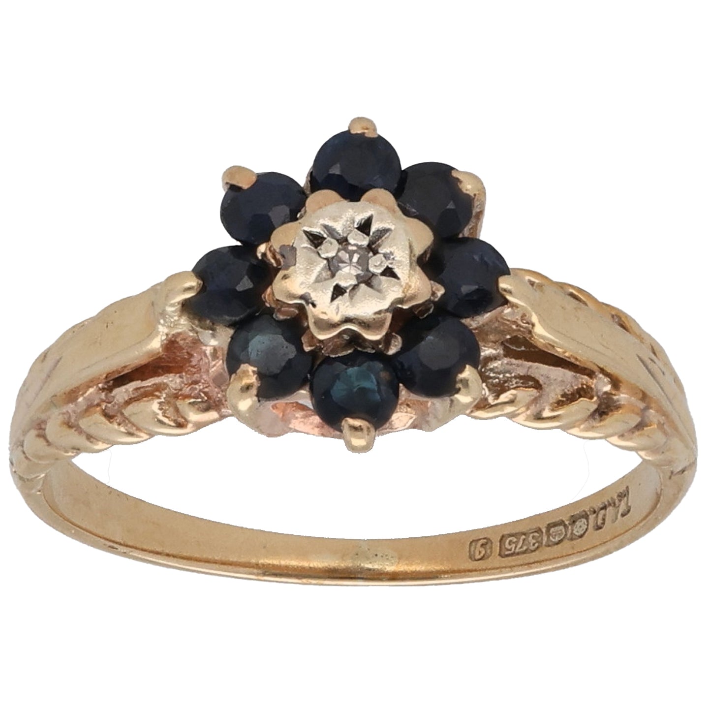 9ct Gold Sapphire & 0.005ct Diamond Dress/Cocktail Ring Size M