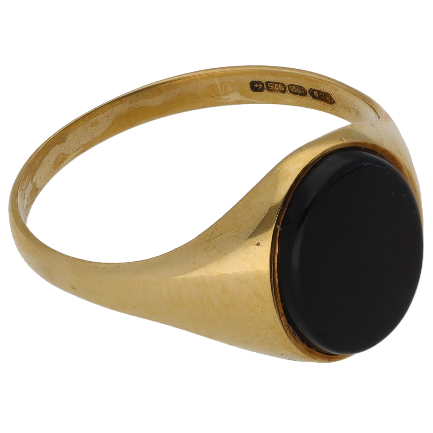 9ct Gold Onyx Plain Single Stone Signet Ring Size T