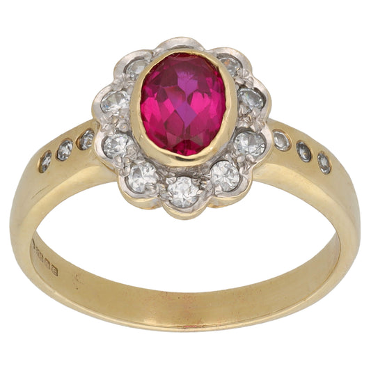 9ct Gold Ruby & Cubic Zirconia Dress/Cocktail Ring Size P