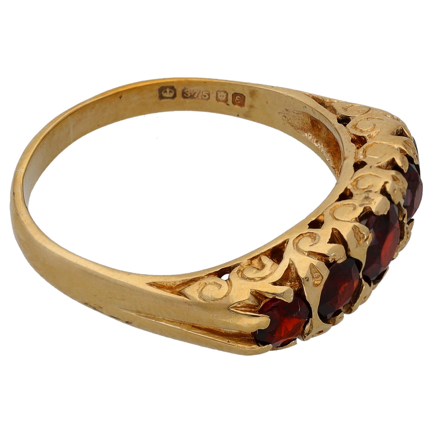 9ct Gold Garnet Half Eternity Ring Size N