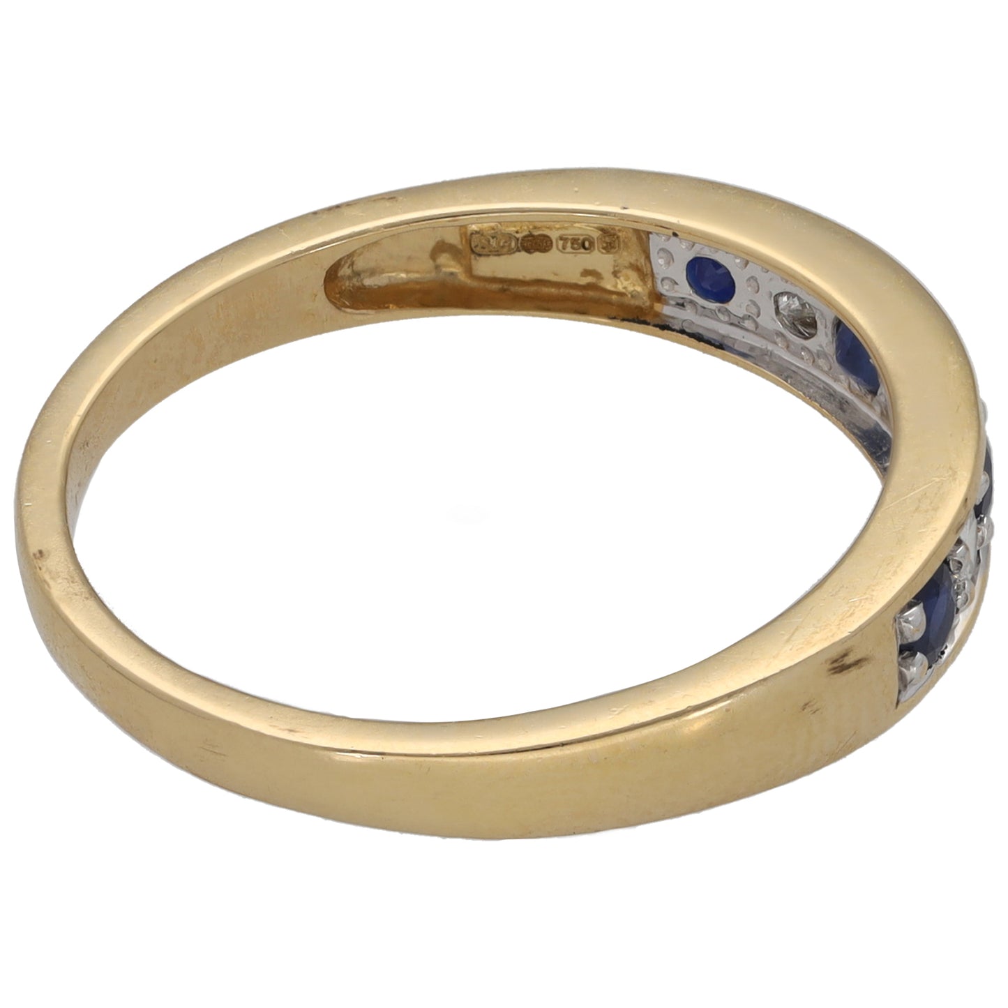 18ct Gold Sapphire & 0.07ct Diamond Half Eternity Ring Size S